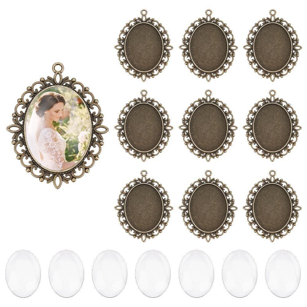 8175 10Pcs Oval Fancy Tibetan Style Pendant Antique Bronze Cabochon Setting
